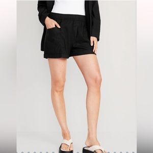 High-Waisted Linen-Blend Utility Shorts for Women -- 3.5-inch inseam- Black